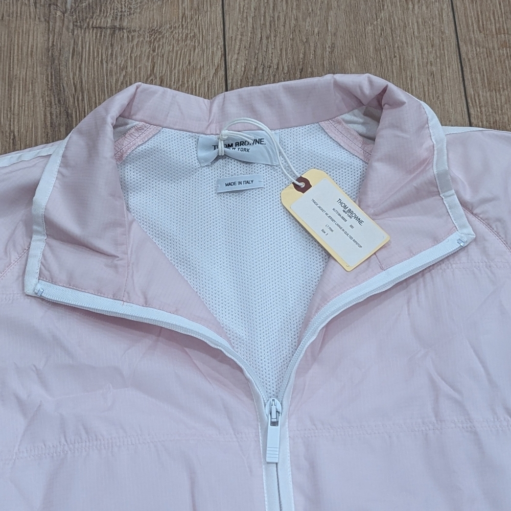 $1850 Mens Thom Browne Contrast Logo 4 Bar Coaches Jacket Light Pink 3 - Large - Picture 4 of 10